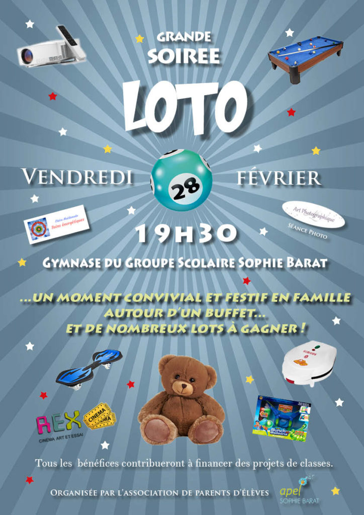 Venez nombreux à notre soirée LOTO le 28 février 2020 à 19H30 !